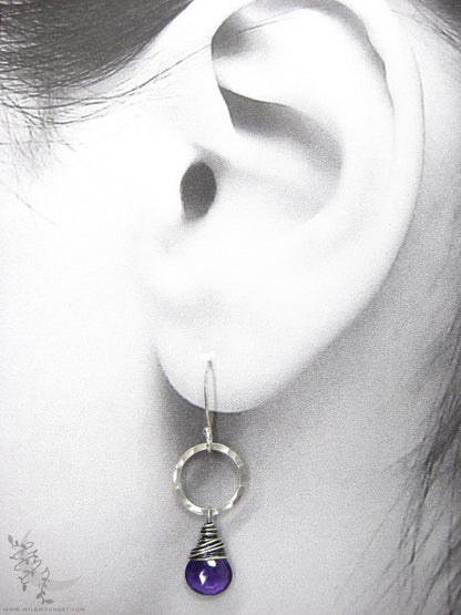 Amethyst Earrings · Hammered Sterling Silver Dangle Earrings