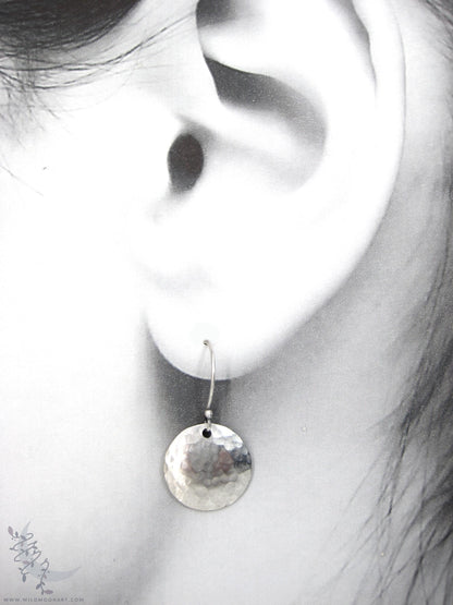 Hand Hammered Sterling Silver Earrings · Small Minimalist Upcycled Silver Coin Dangle Earrings
