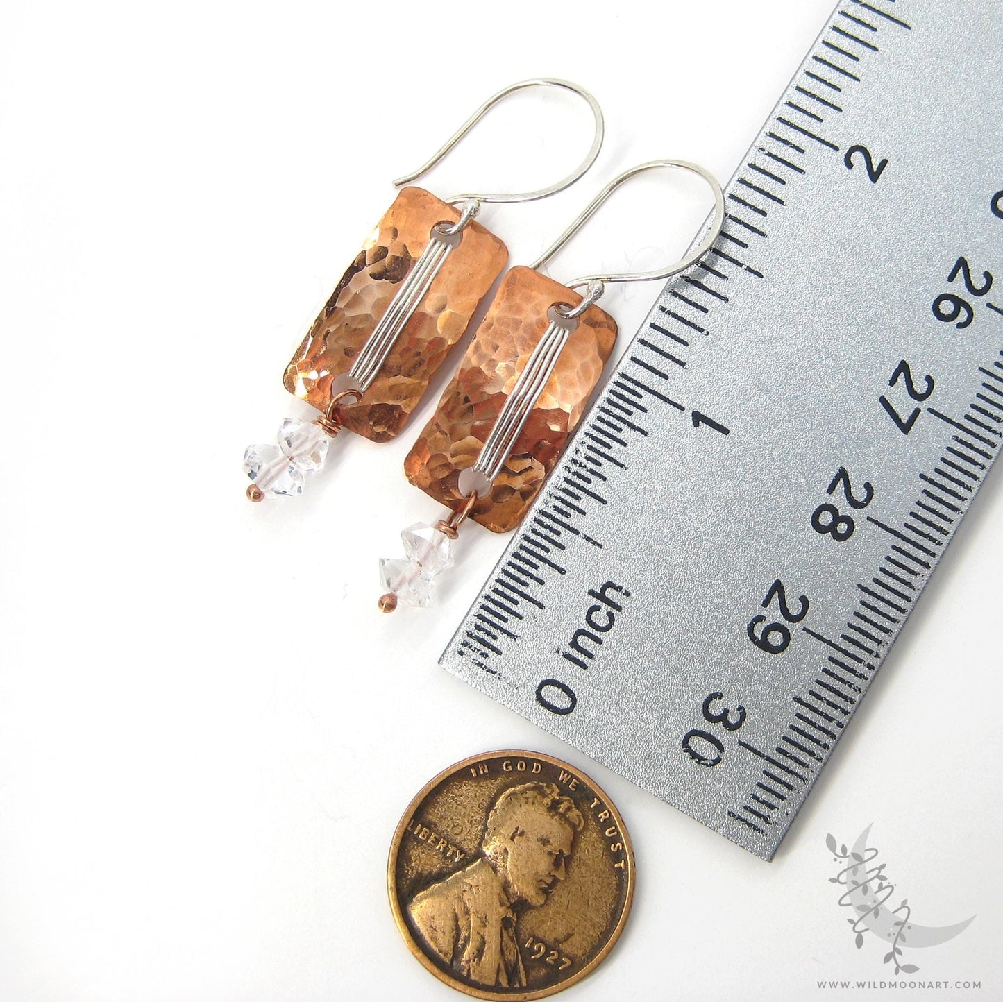 Herkimer Diamond Copper Earrings · Hammered Mixed Metal Sterling Silver Rectangle Dangle