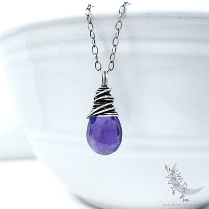 Dainty Amethyst Necklace, Sterling Silver Purple Amethyst Pendant