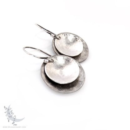 Sterling Silver Earrings · Mixed Metal Hammered Two Tone Silver Dangle Earrings (s)