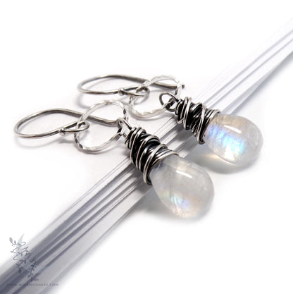 Dainty Moonstone Earrings · Sterling Silver Dangle Earrings