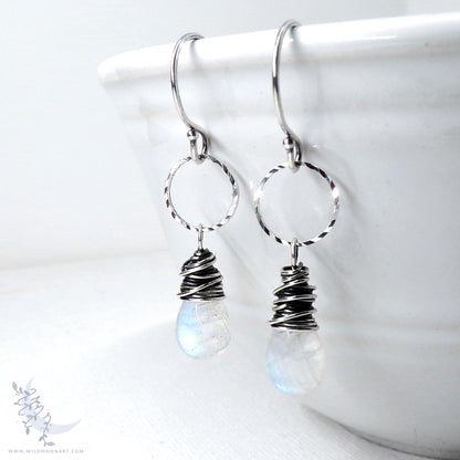 Dainty Moonstone Earrings · Sterling Silver Dangle Earrings