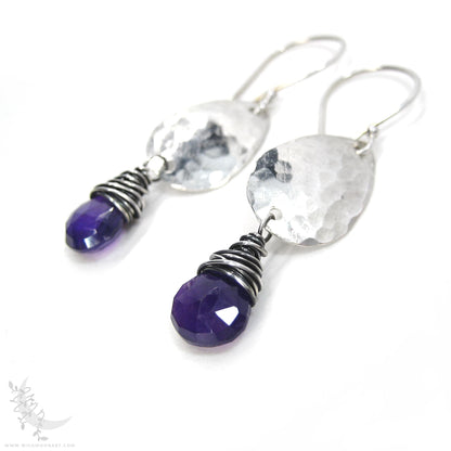 Amethyst Earrings · Hammered Teardrop Sterling Silver Dangle Earrings