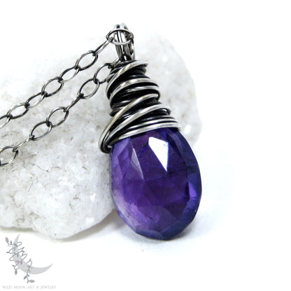 Dainty Amethyst Necklace, Sterling Silver Purple Amethyst Pendant