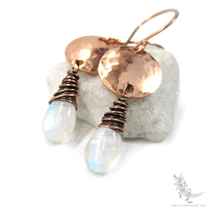 Moonstone Earrings · Hammered Copper Dangle Earrings