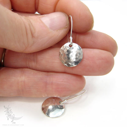 Hand Hammered Sterling Silver Earrings · Tiny Minimalist Upcycled Silver Coin Dangle Earrings