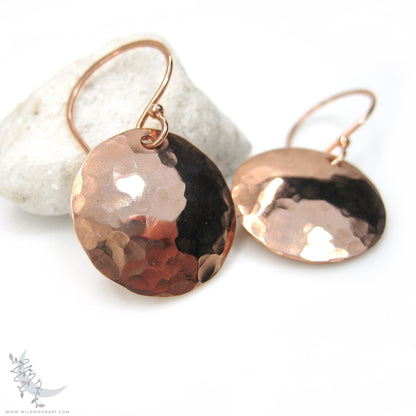 Copper Earrings · Small Hand Hammered Raw Copper Coin Dangle Earrings (s)