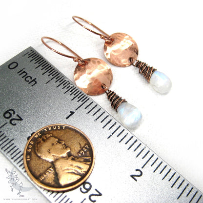 Moonstone Earrings · Hammered Copper Dangle Earrings
