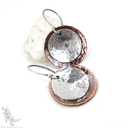 Mixed Metal Copper & Sterling Silver Earrings · Antiqued & Hand Hammered (m)