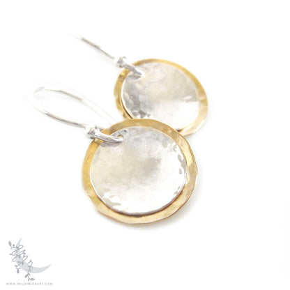 Gold & Sterling Silver Earrings · Mixed Metal Hand Hammered 14k Gold Filled Coin Dangle Earrings