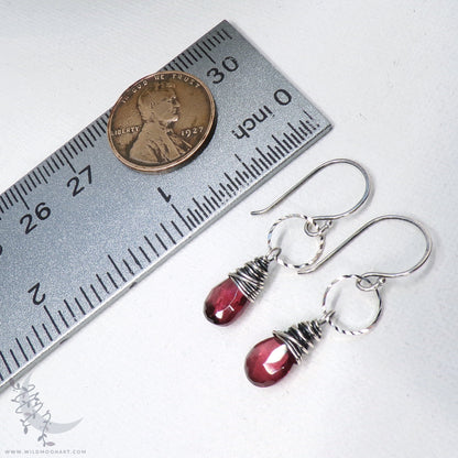 Dainty Garnet Earrings · Sterling Silver Dangle Earrings