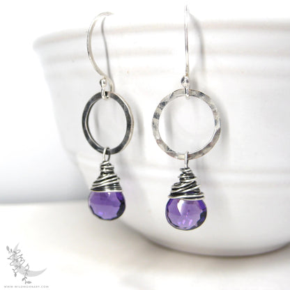 Amethyst Earrings · Hammered Sterling Silver Dangle Earrings