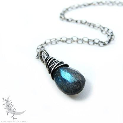 Dainty Labradorite Necklace · Sterling Silver Petite Labradorite Pendant
