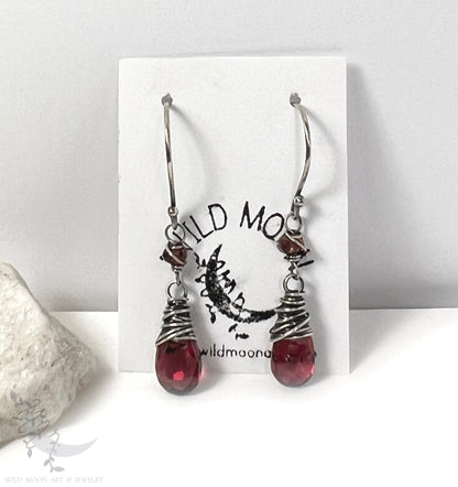 Garnet Sterling Silver Dangle Earrings · Petite Gemstone Earrings