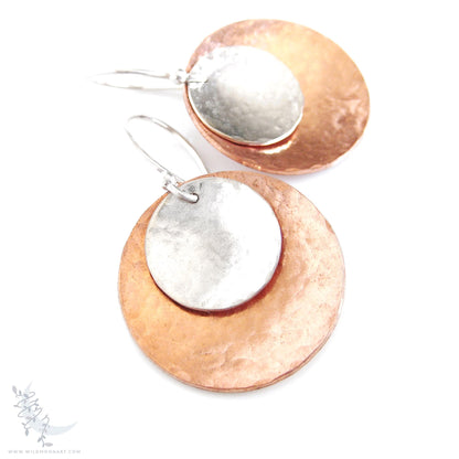 Mixed Metal Copper & Sterling Silver Earrings · Hand Hammered Coin Dangle Earrings (lg)
