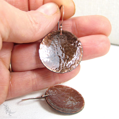 Copper Earrings · Antiqued & Hand Hammered Coin Dangle Earrings (lg)