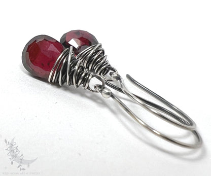 Dainty Garnet Earrings · Sterling Silver Dangle Earrings