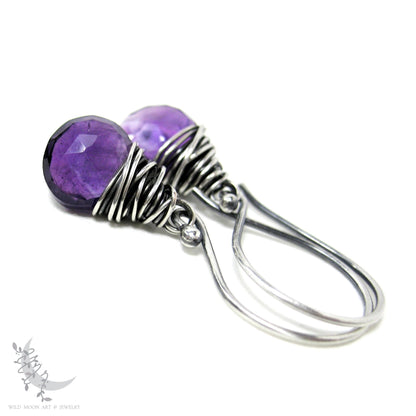 Dainty Amethyst Earrings · Sterling Silver Dangle Earrings