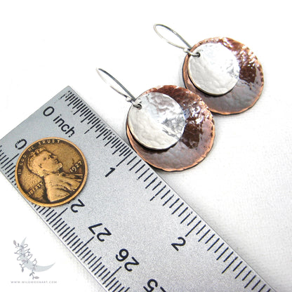 Mixed Metal Copper & Sterling Silver Earrings · Antiqued & Hand Hammered (lg)