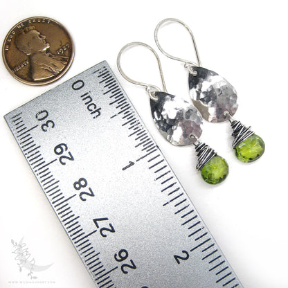 Peridot Earrings · Hammered Teardrop Sterling Silver Dangle Earrings