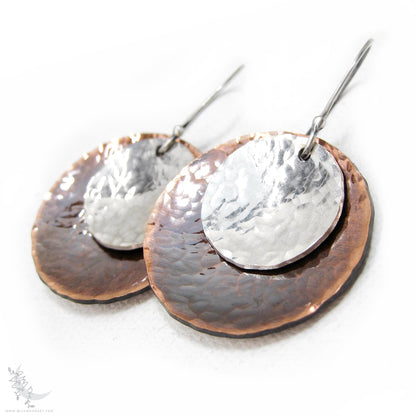 Mixed Metal Copper & Sterling Silver Earrings · Antiqued & Hand Hammered (lg)