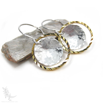 Silver & Gold Earrings · Mixed Metal Hammered Dangle Earrings
