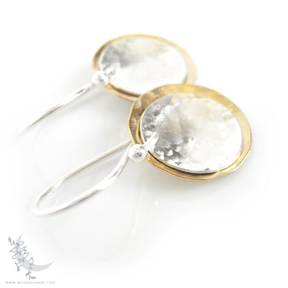 Gold & Sterling Silver Earrings · Mixed Metal Hand Hammered 14k Gold Filled Coin Dangle Earrings