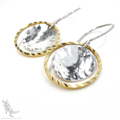 Silver & Gold Earrings · Mixed Metal Hammered Dangle Earrings
