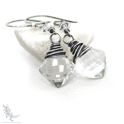 Quartz Herkimer Diamond Earrings · Sterling Silver Dangle Earrings