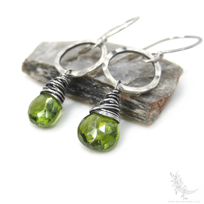 Peridot Earrings · Hammered Sterling Silver Peridot Dangle Earrings