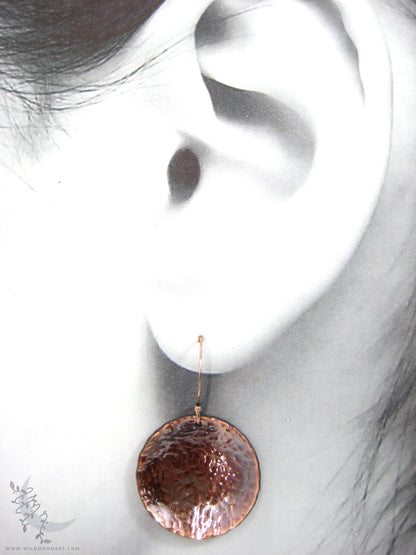 Copper Earrings · Antiqued & Hand Hammered Coin Dangle Earrings (lg)
