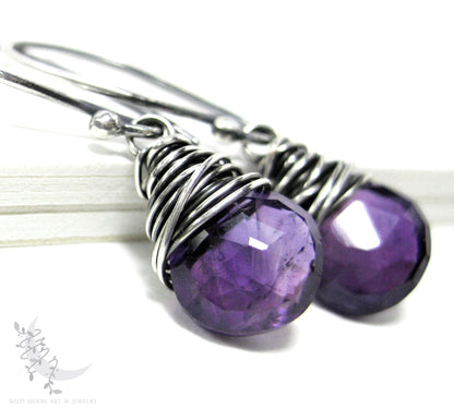 Dainty Amethyst Earrings · Sterling Silver Dangle Earrings