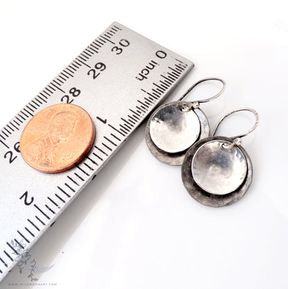 Sterling Silver Earrings · Mixed Metal Hammered Two Tone Silver Dangle Earrings (s)