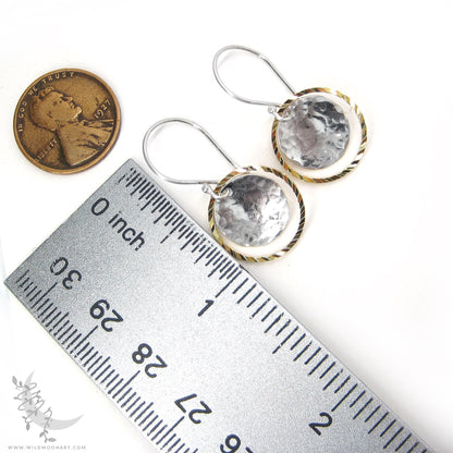 Silver & Gold Earrings · Mixed Metal Hammered Dangle Earrings