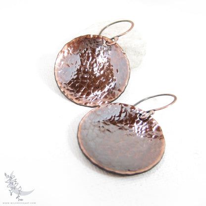 Copper Earrings · Antiqued & Hand Hammered Coin Dangle Earrings (lg)