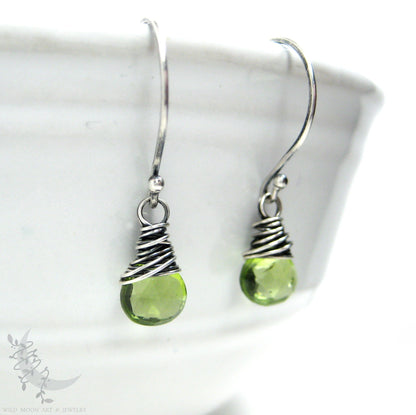 Dainty Peridot Earrings · Sterling Silver Dangle Earrings