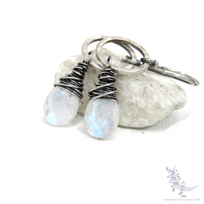 Moonstone Earrings · Hammered Sterling Silver Dangle Earrings