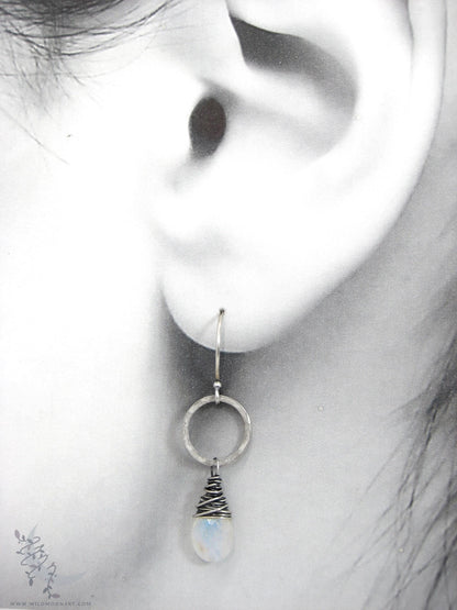 Moonstone Earrings · Hammered Sterling Silver Dangle Earrings