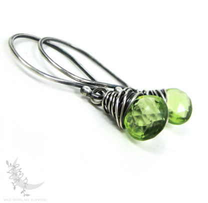 Dainty Peridot Earrings · Sterling Silver Dangle Earrings