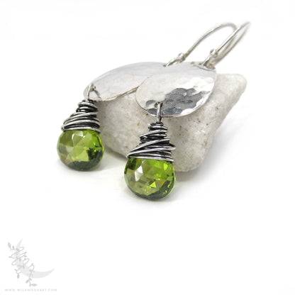 Peridot Earrings · Hammered Teardrop Sterling Silver Dangle Earrings
