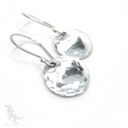 Hand Hammered Sterling Silver Earrings · Tiny Minimalist Upcycled Silver Coin Dangle Earrings