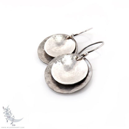 Sterling Silver Earrings · Mixed Metal Hammered Two Tone Silver Dangle Earrings (s)