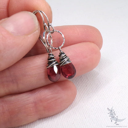 Dainty Garnet Earrings · Sterling Silver Dangle Earrings