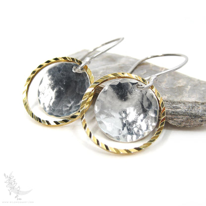 Silver & Gold Earrings · Mixed Metal Hammered Dangle Earrings