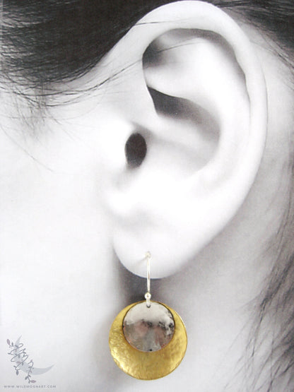 Mixed Metal Brass & Sterling Silver Earrings · Hand Hammered Coin Dangle Earrings (lg)