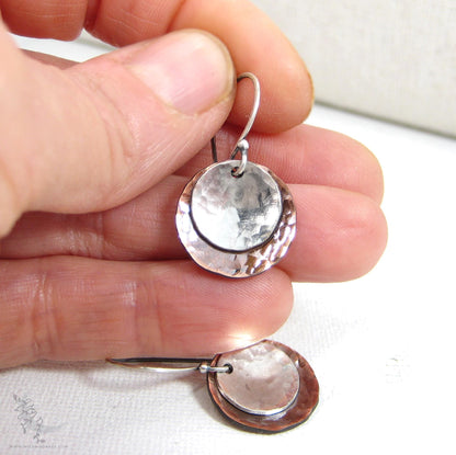 Mixed Metal Copper & Sterling Silver Earrings · Antiqued & Hand Hammered (s)