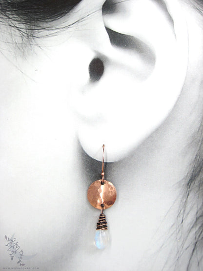 Moonstone Earrings · Hammered Copper Dangle Earrings