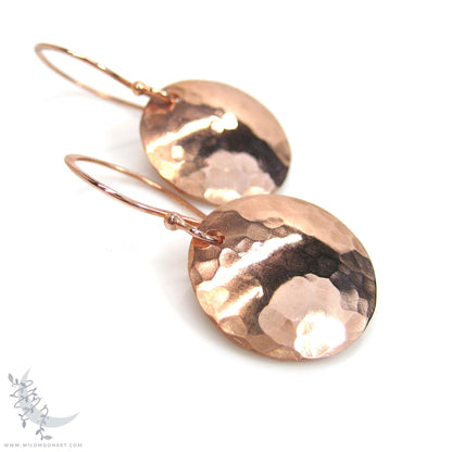 Copper Earrings · Small Hand Hammered Raw Copper Coin Dangle Earrings (s)