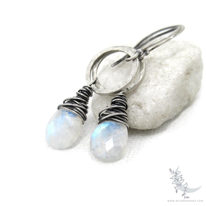 Moonstone Earrings · Hammered Sterling Silver Dangle Earrings